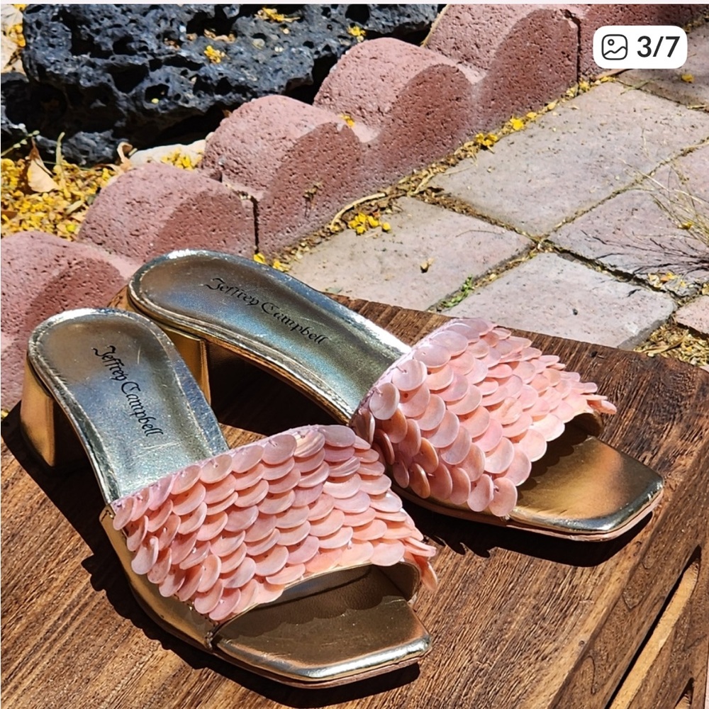 Jeffrey Campbell Women's Fishy Pink Gold Combo Sandals Size 9